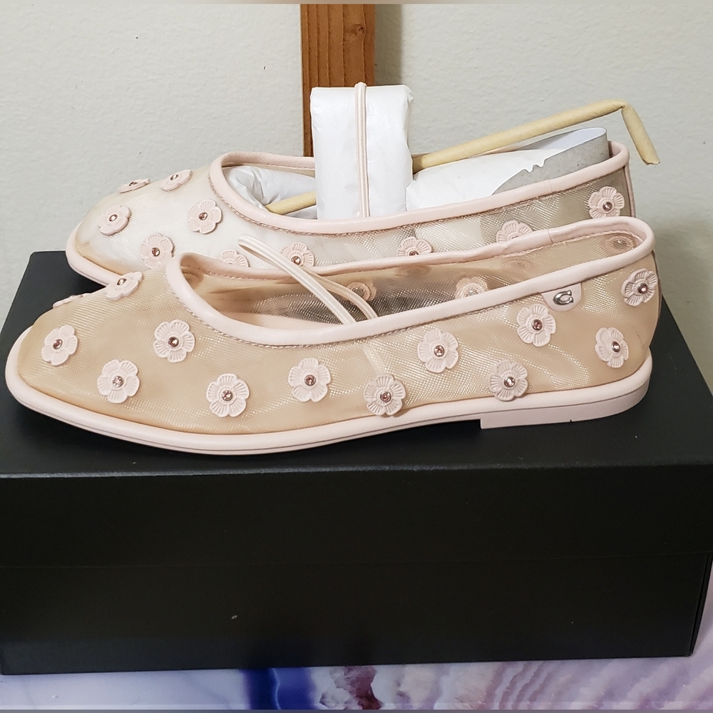 Coach Emilia Floral Mesh Mary Janes - Cream and Pink - Picture 1 of 12